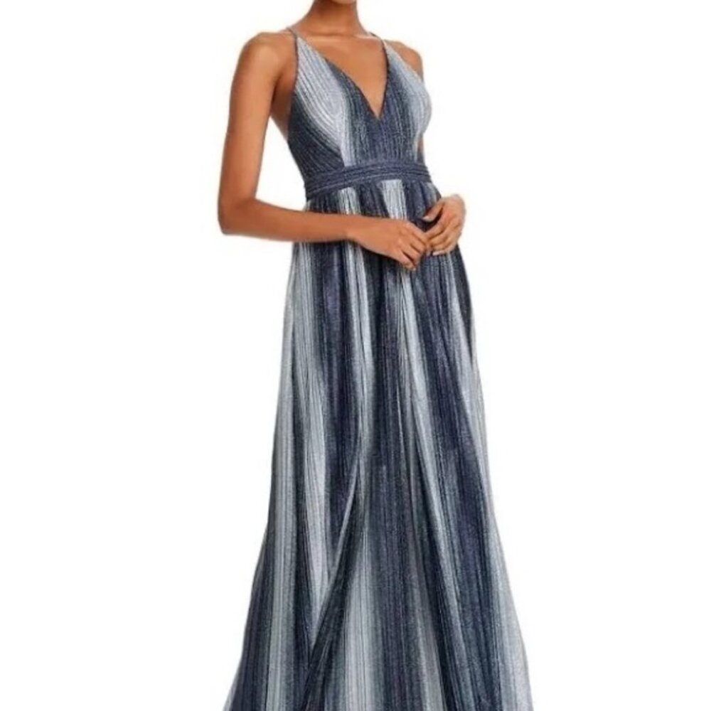 Silver and Navy Blue Glitter Aqua Striped Gown